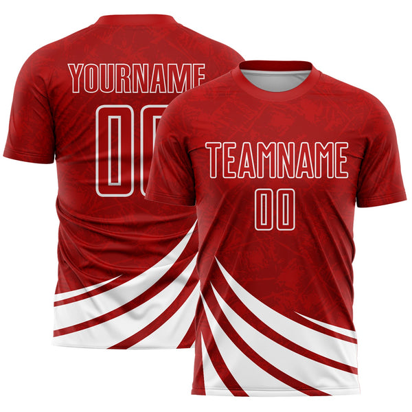 Custom Soccer Jersey - Red White Wind Shapes Sublimation Uniform