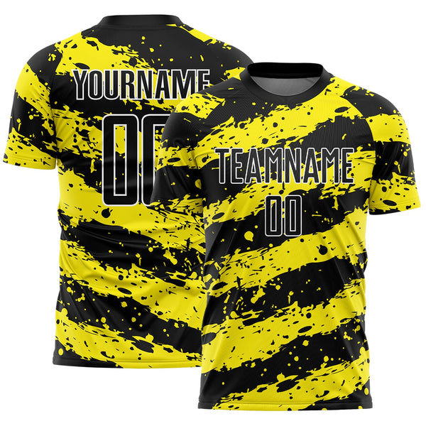 Custom Soccer Jersey - Black Light Yellow-White Splash Sublimation Uniform