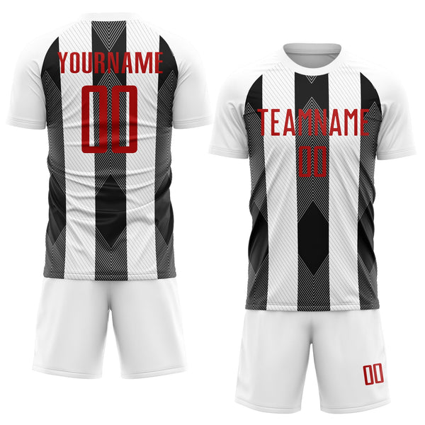 Custom Soccer Jersey - White Red-Black Line Sublimation Uniform