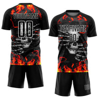 Custom Soccer Jersey - Black Red-Gold Skull Flame Sublimation Uniform
