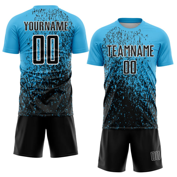 Custom Soccer Jersey - Sky Blue Black-White Abstract Fragment Art Sublimation Uniform