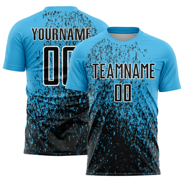 Custom Soccer Jersey - Sky Blue Black-White Abstract Fragment Art Sublimation Uniform