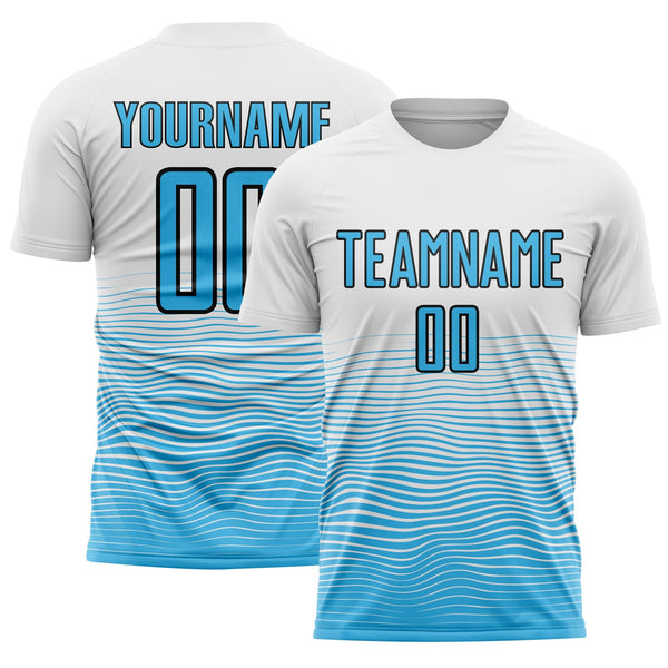Custom Soccer Jersey - White Sky Blue-Black Gradient Line Sublimation Uniform