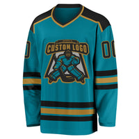 Custom Hockey Jersey - Teal Black-Old Gold