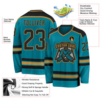 Custom Hockey Jersey - Teal Black-Old Gold