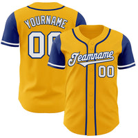 Custom Baseball Jersey - Gold White-Royal Authentic Two Tone
