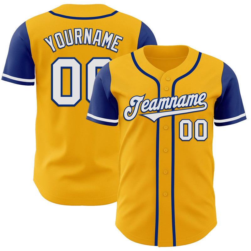 Custom Baseball Jersey - Gold White-Royal Authentic Two Tone