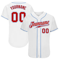 Custom Baseball Jersey - White Red-Light Blue Authentic