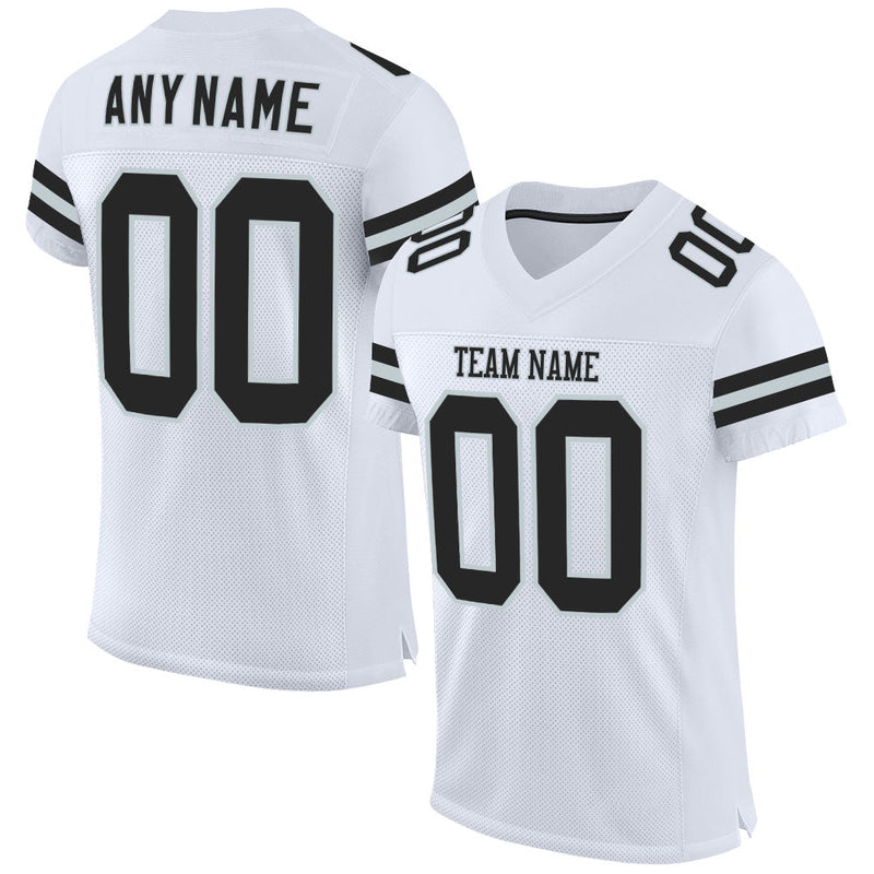 Custom Football Jersey - White Black-Silver Mesh Authentic