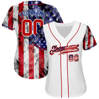 Custom Baseball Jersey - White Red-Royal 3D American Flag Authentic