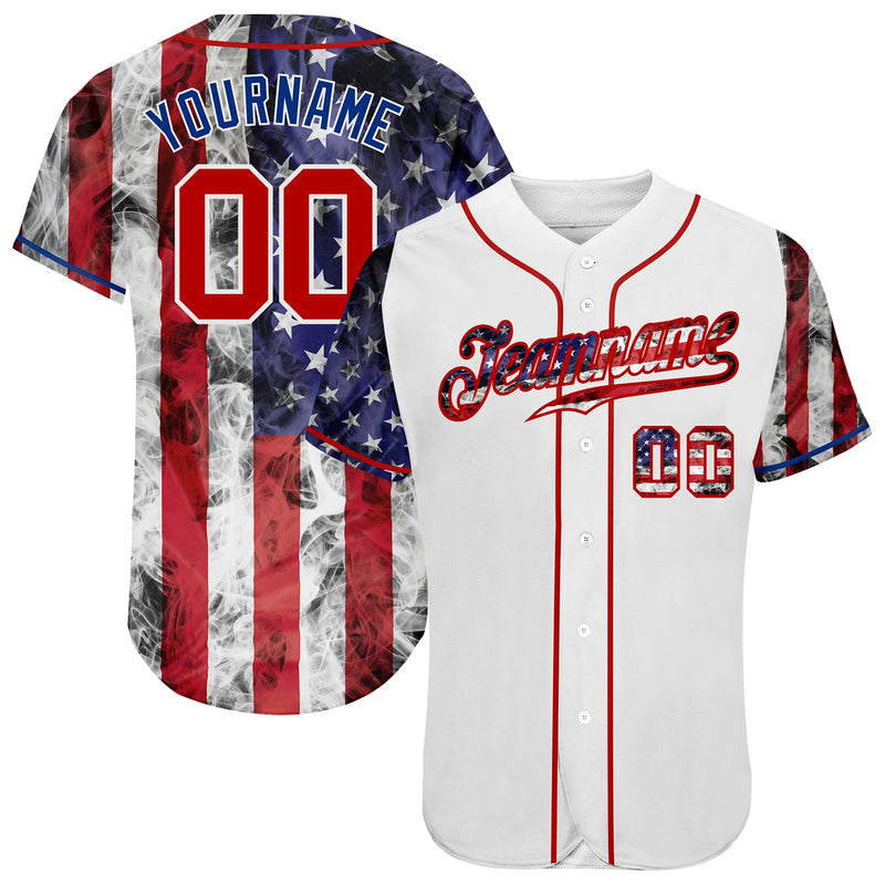 Custom Baseball Jersey - White Red-Royal 3D American Flag Authentic