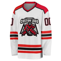 Custom Hockey Jersey - White Black-Red