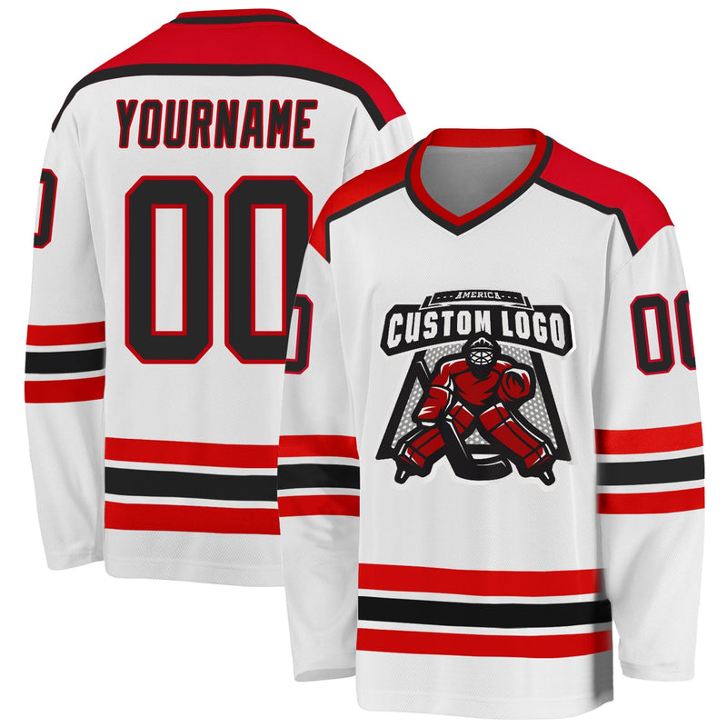 Custom Hockey Jersey - White Black-Red