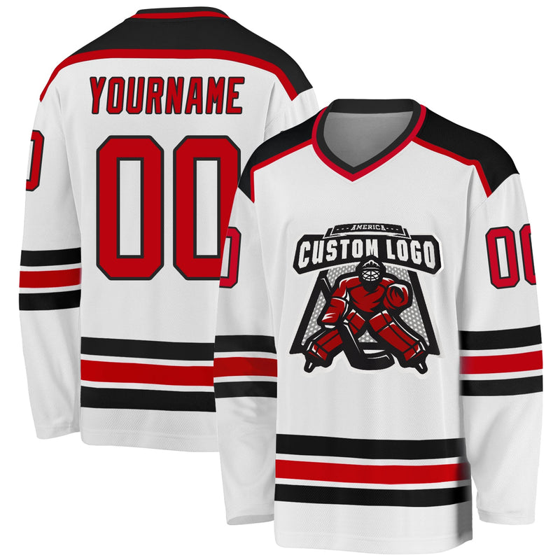 Custom Hockey Jersey - White Red-Black