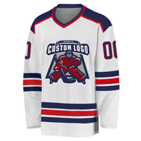 Custom Hockey Jersey - White Navy-Red