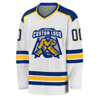 Custom Hockey Jersey - White Royal-Gold