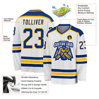 Custom Hockey Jersey - White Royal-Gold