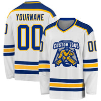 Custom Hockey Jersey - White Royal-Gold