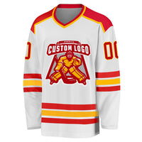 Custom Hockey Jersey - White Red-Gold
