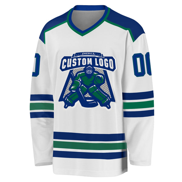 Custom Hockey Jersey - White Royal-Kelly Green