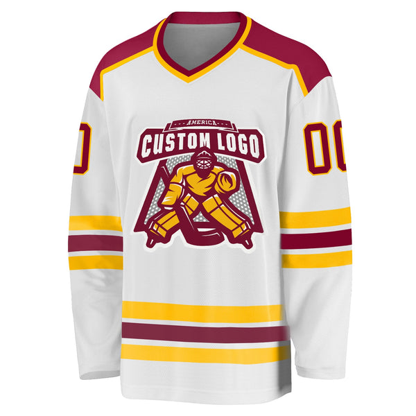 Custom Hockey Jersey - White Maroon-Gold
