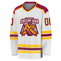 Custom Hockey Jersey - White Maroon-Gold
