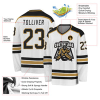 Custom Hockey Jersey - White Black-Old Gold