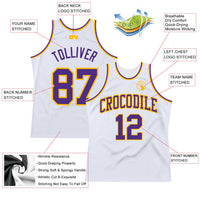 Custom Basketball Jersey - White Purple-Gold Authentic Throwback