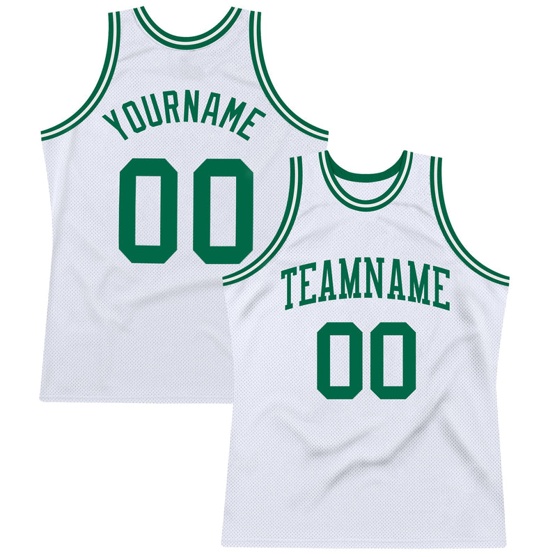 Custom Basketball Jersey - White Kelly Green Authentic Throwback