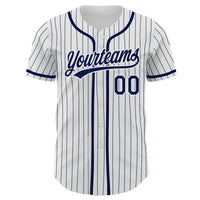 Custom Baseball Jersey - White Navy Pinstripe Navy Authentic