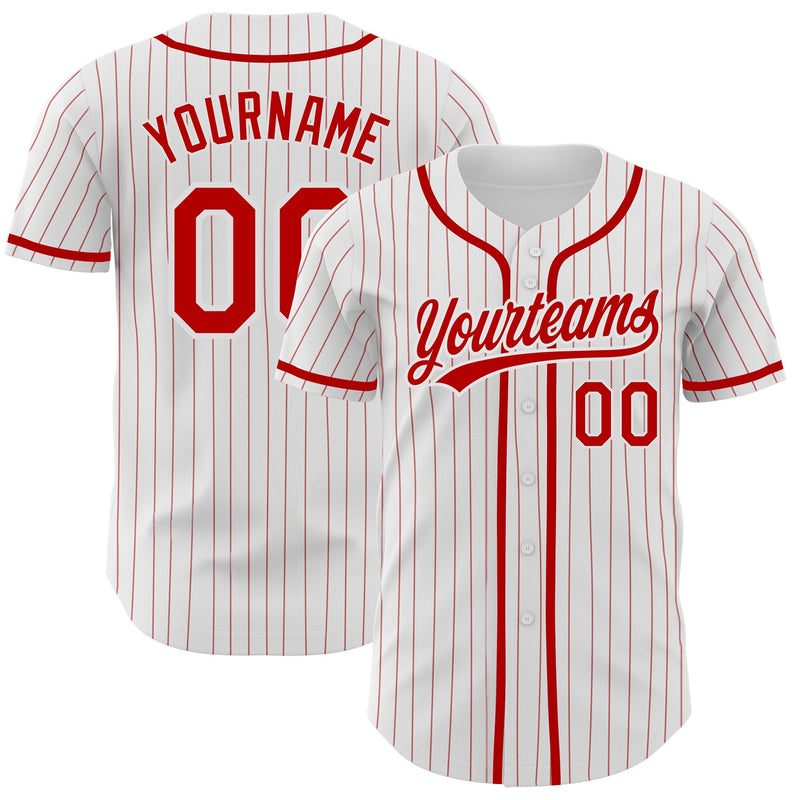 Custom Baseball Jersey - White Red Pinstripe Red Authentic
