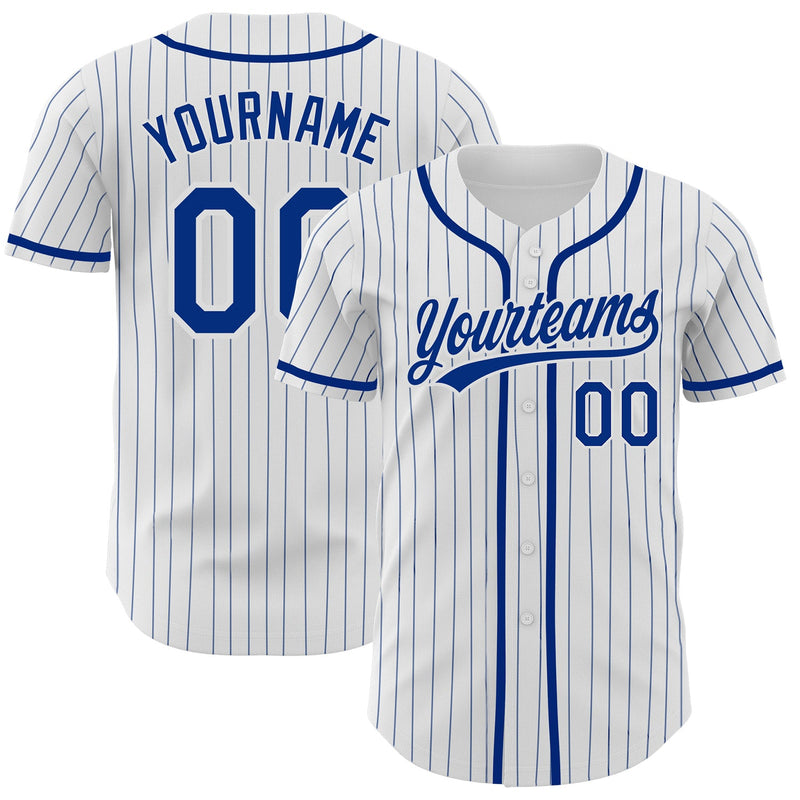 Custom Baseball Jersey - White Royal Pinstripe Royal Authentic