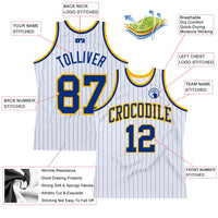 Custom Basketball Jersey - White Royal Pinstripe Royal-Gold Authentic