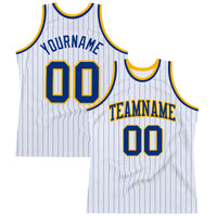 Custom Basketball Jersey - White Royal Pinstripe Royal-Gold Authentic