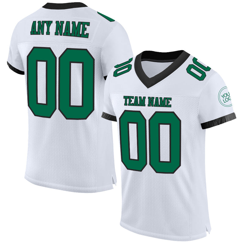 Custom Football Jersey - White Kelly Green-Black Mesh Authentic