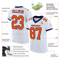 Custom Football Jersey - White Orange-Navy Mesh Authentic