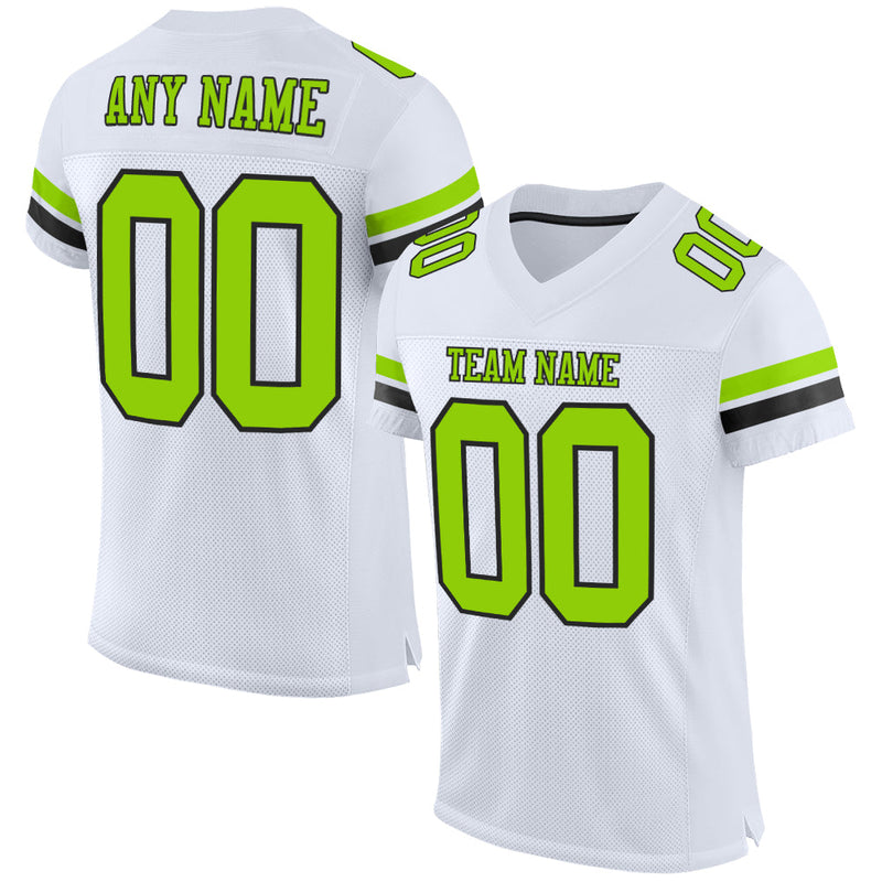Custom Football Jersey - White Neon Green-Black Mesh Authentic