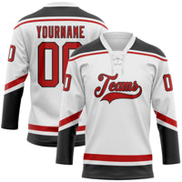 Custom Hockey Jersey - White Red-Black Lace Neck