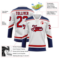 Custom Hockey Jersey - White Red-Navy Lace Neck