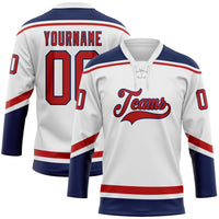 Custom Hockey Jersey - White Red-Navy Lace Neck