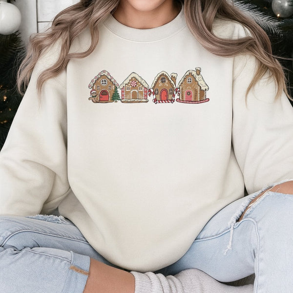 Adorable Holiday Cookie Sweater, Gingerbread House Christmas Sweatshirt, Festive Baker Crewneck, Xmas Gingerbread Pullover, C