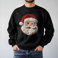 Faux Yarn Santa Sweatshirt, Punch Needle Santa Sweatshirt, Retro Vintage Christmas Sweatshirt, Comfy Holiday Crewneck, Winter Santa Present