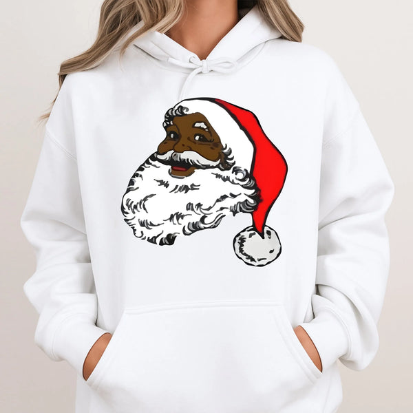 African American Santa Sweatshirt, Black Santa Claus Hoodie, Black Santa Christmas Hoodie, Retro Melanin Holiday Hoodie, Fest