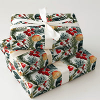 Botanical Berry Gift Wrap, Watercolor Pine Holly Christmas Wrapping Paper, Festive Holiday Wrapping Paper, Xmas Present Wrap Roll