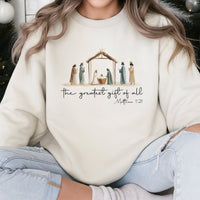 The Greatest Present of All Sweatshirt, Nativity Scene Christmas Sweatshirt, Religious Christian Holiday Pullover, Faith Crewneck Sweatshirt