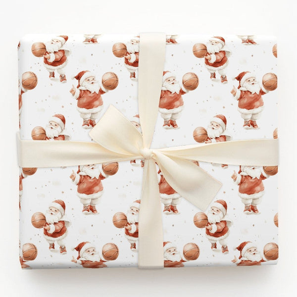 Dribbling Santa Claus Gift Wrap, Basketball Santa Wrapping Paper, Sports Christmas Present Paper, Holiday Basketball Fan Gift