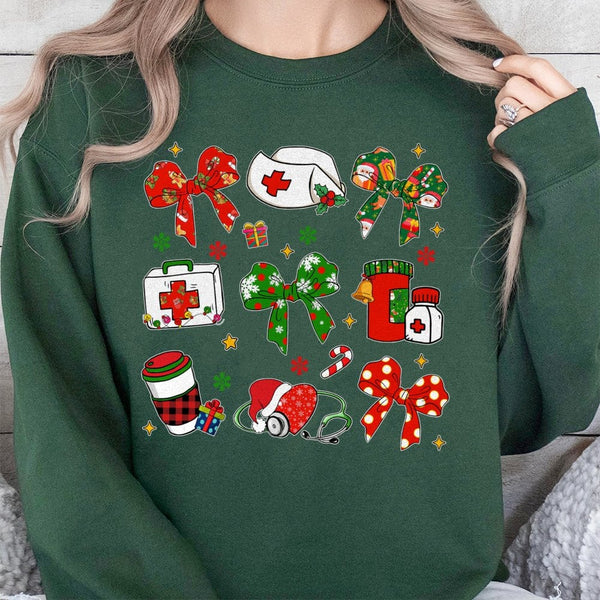 Medical Bow Holiday Sweater, Coquette Nurse Christmas Sweatshirt, RN Adorable Xmas Crewneck, Nursing Student Pullover, Nurse 