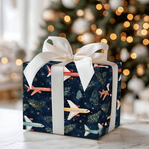 Aviation Holiday Gift Wrap, Airplane Christmas Wrapping Paper, Watercolor Airplane Wrapping Paper, Pilot Xmas Gift Wrap, Trav