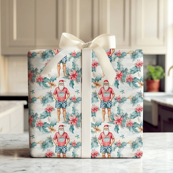 Dark Green Flamingo Gift Wrap, Tropical Christmas Wrapping Paper, Pink Flamingo Poinsettia Holiday Wrapping Paper, Festive Wi