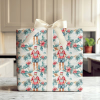 Dark Green Flamingo Gift Wrap, Tropical Christmas Wrapping Paper, Pink Flamingo Poinsettia Holiday Wrapping Paper, Festive Winter Gift Wrap